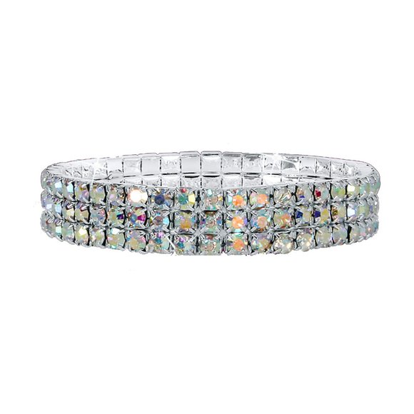 3 Row AB Crystal Stretch Bracelet - Picture 1 of 5